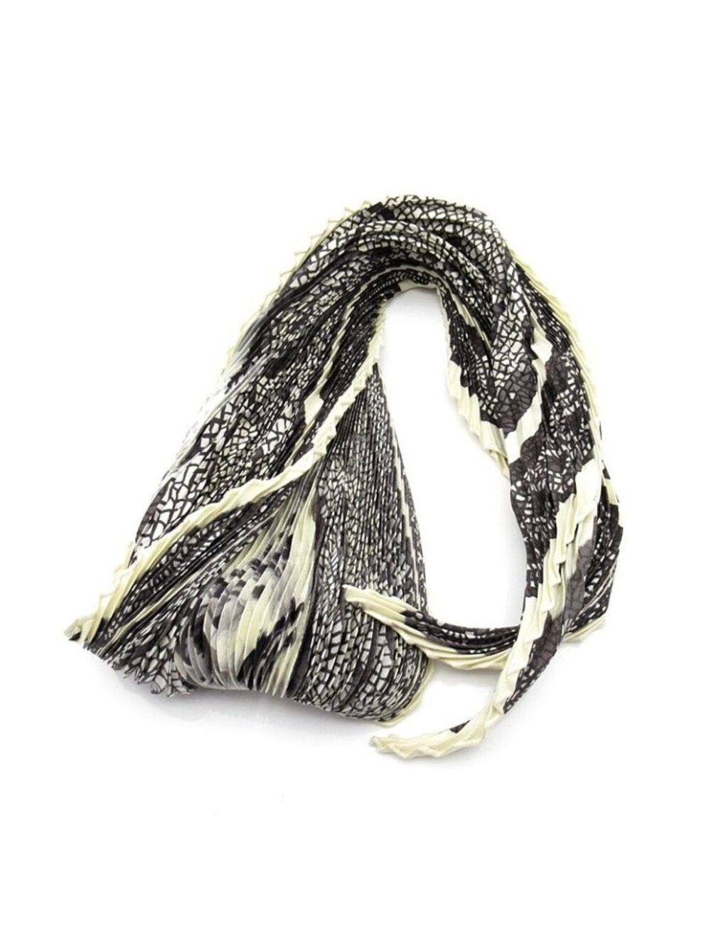 Hermes Pleats Scarf Silk 100% Gray White